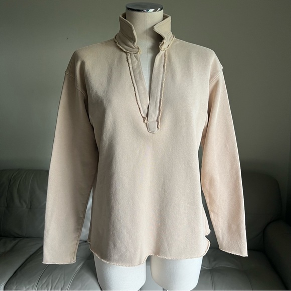 NEW Frank & Eileen Sz S PATRICK POPOVER HENLEY- CAMEL Sweatshirt Raw Cut Relaxed - Picture 3 of 17